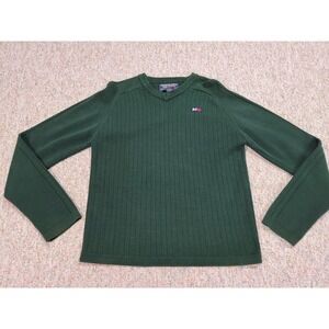 Abercrombie &‎ Fitch Sweater Mens Medium Green Ribbed Pullover V Neck Casual